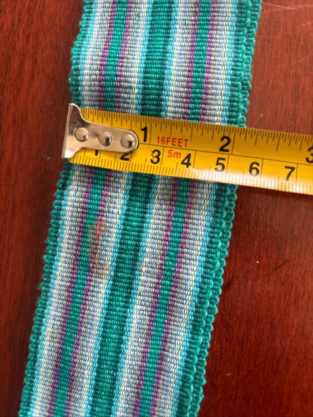 Striped Fringe Woven Belt in Teal, White & Purple
